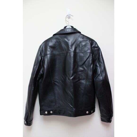 MSGM Black Faux Leather Trucker Button Down Jacket Size 48/Medium - Picture 4 of 6